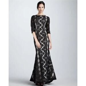 Alice + Olivia Jae Lace Open Back Maxi Dress Gown Black Mermaid Cocktail Size 8